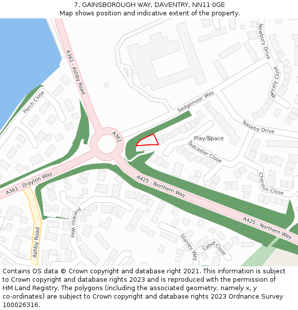 7, GAINSBOROUGH WAY, DAVENTRY, NN11 0GE: Location map and indicative extent of plot