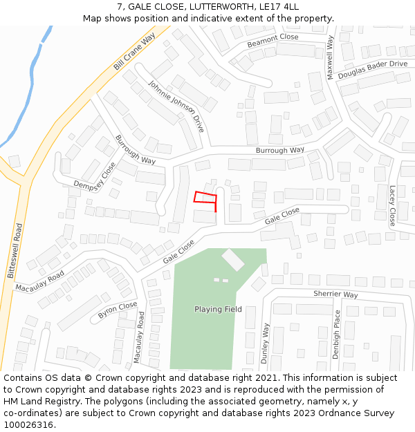 7, GALE CLOSE, LUTTERWORTH, LE17 4LL: Location map and indicative extent of plot