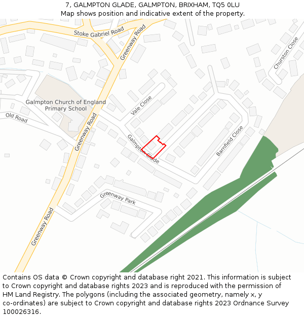 7, GALMPTON GLADE, GALMPTON, BRIXHAM, TQ5 0LU: Location map and indicative extent of plot
