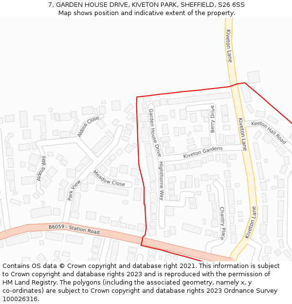 7, GARDEN HOUSE DRIVE, KIVETON PARK, SHEFFIELD, S26 6SS: Location map and indicative extent of plot