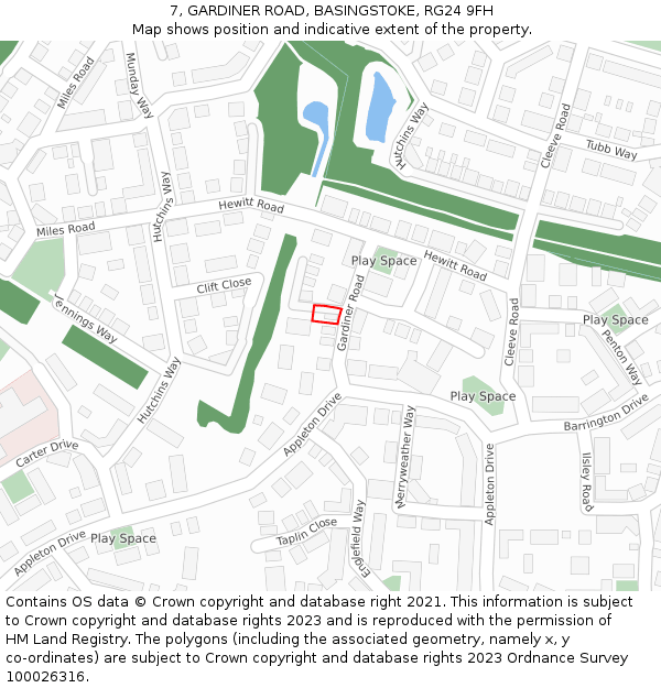 7, GARDINER ROAD, BASINGSTOKE, RG24 9FH: Location map and indicative extent of plot