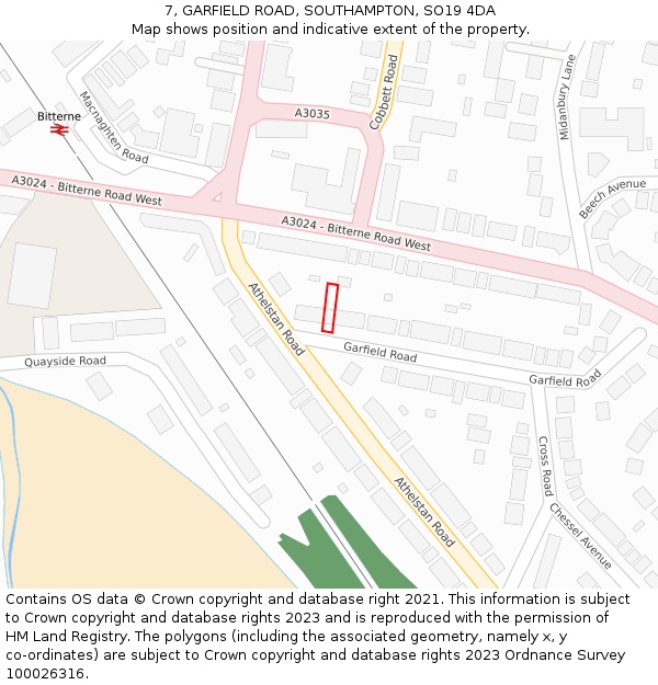 7, GARFIELD ROAD, SOUTHAMPTON, SO19 4DA: Location map and indicative extent of plot