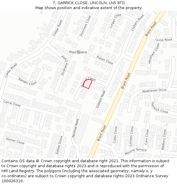 7, GARRICK CLOSE, LINCOLN, LN5 8TG: Location map and indicative extent of plot