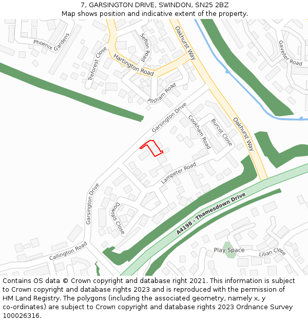 7, GARSINGTON DRIVE, SWINDON, SN25 2BZ: Location map and indicative extent of plot