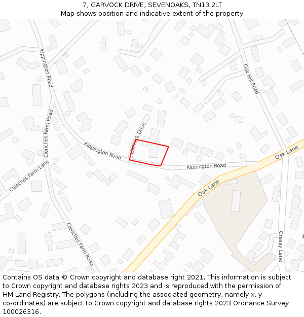 7, GARVOCK DRIVE, SEVENOAKS, TN13 2LT: Location map and indicative extent of plot