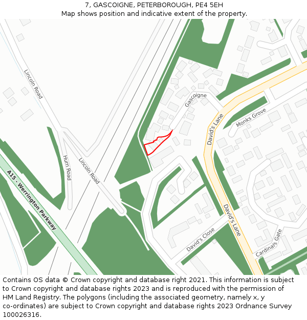 7, GASCOIGNE, PETERBOROUGH, PE4 5EH: Location map and indicative extent of plot