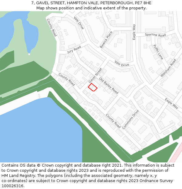 7, GAVEL STREET, HAMPTON VALE, PETERBOROUGH, PE7 8HE: Location map and indicative extent of plot