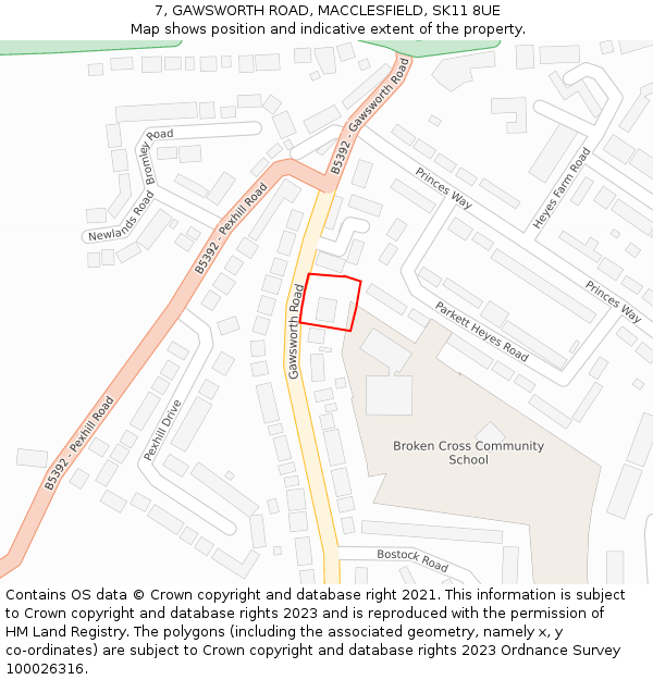 7, GAWSWORTH ROAD, MACCLESFIELD, SK11 8UE: Location map and indicative extent of plot
