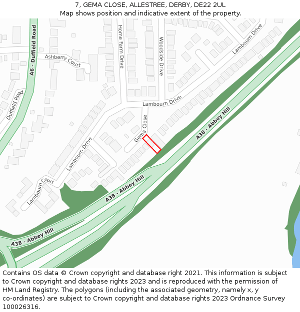 7, GEMA CLOSE, ALLESTREE, DERBY, DE22 2UL: Location map and indicative extent of plot