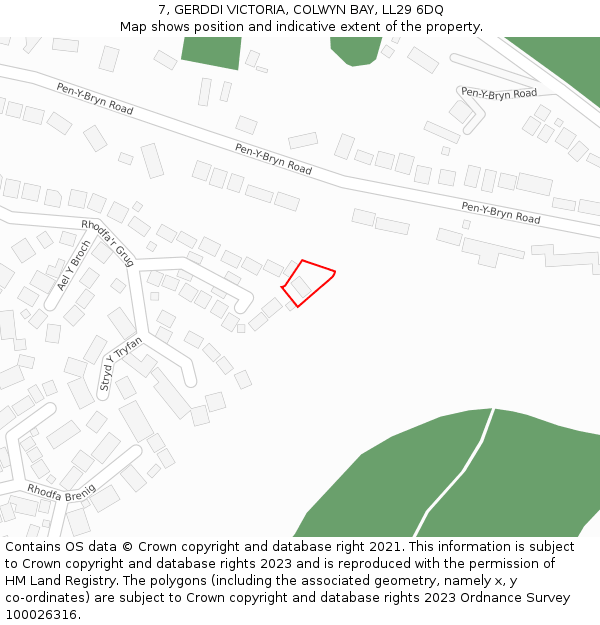 7, GERDDI VICTORIA, COLWYN BAY, LL29 6DQ: Location map and indicative extent of plot