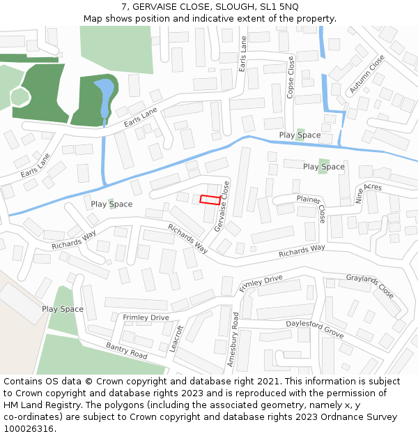 7, GERVAISE CLOSE, SLOUGH, SL1 5NQ: Location map and indicative extent of plot