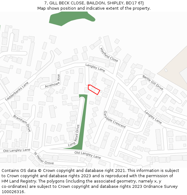 7, GILL BECK CLOSE, BAILDON, SHIPLEY, BD17 6TJ: Location map and indicative extent of plot