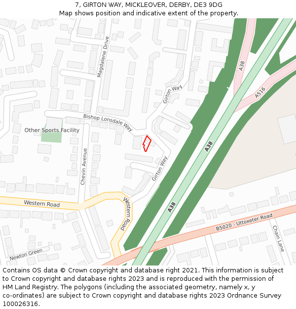 7, GIRTON WAY, MICKLEOVER, DERBY, DE3 9DG: Location map and indicative extent of plot