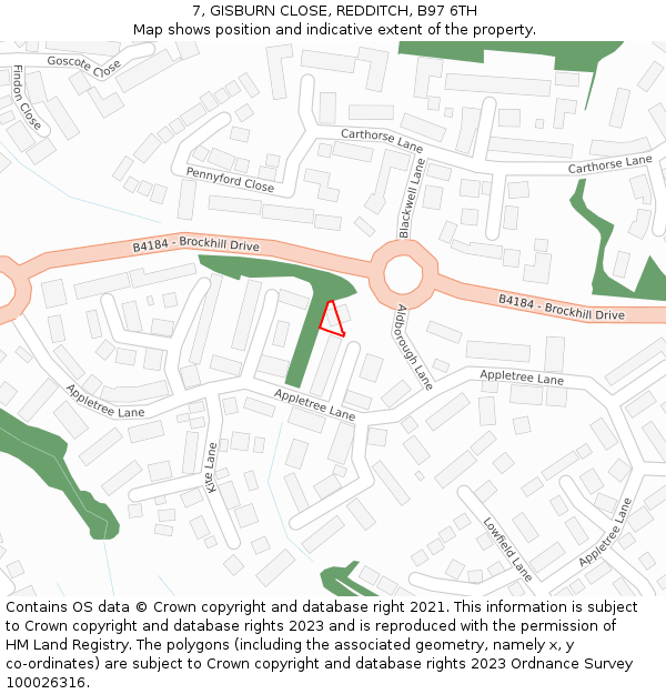 7, GISBURN CLOSE, REDDITCH, B97 6TH: Location map and indicative extent of plot