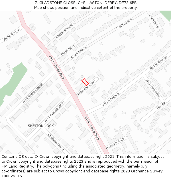 7, GLADSTONE CLOSE, CHELLASTON, DERBY, DE73 6RR: Location map and indicative extent of plot