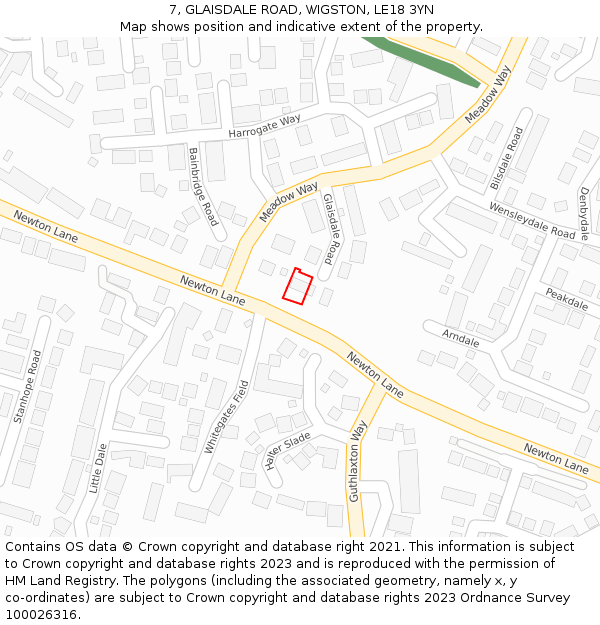 7, GLAISDALE ROAD, WIGSTON, LE18 3YN: Location map and indicative extent of plot