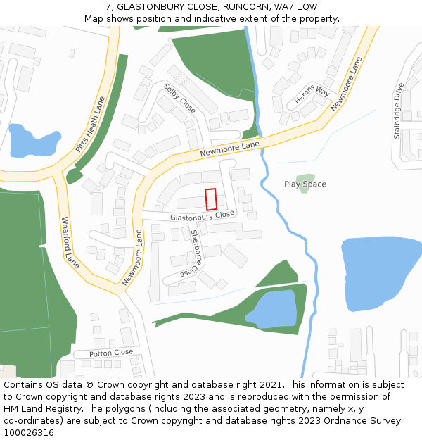 7, GLASTONBURY CLOSE, RUNCORN, WA7 1QW: Location map and indicative extent of plot