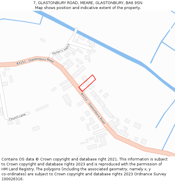 7, GLASTONBURY ROAD, MEARE, GLASTONBURY, BA6 9SN: Location map and indicative extent of plot