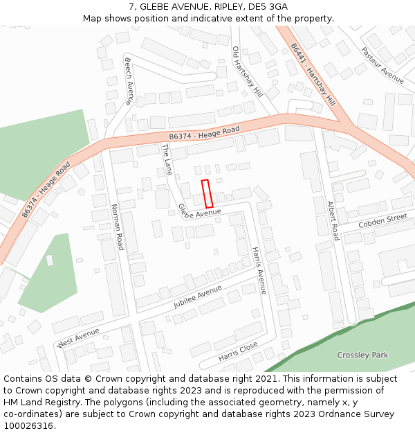 7, GLEBE AVENUE, RIPLEY, DE5 3GA: Location map and indicative extent of plot