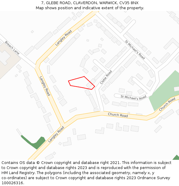 7, GLEBE ROAD, CLAVERDON, WARWICK, CV35 8NX: Location map and indicative extent of plot