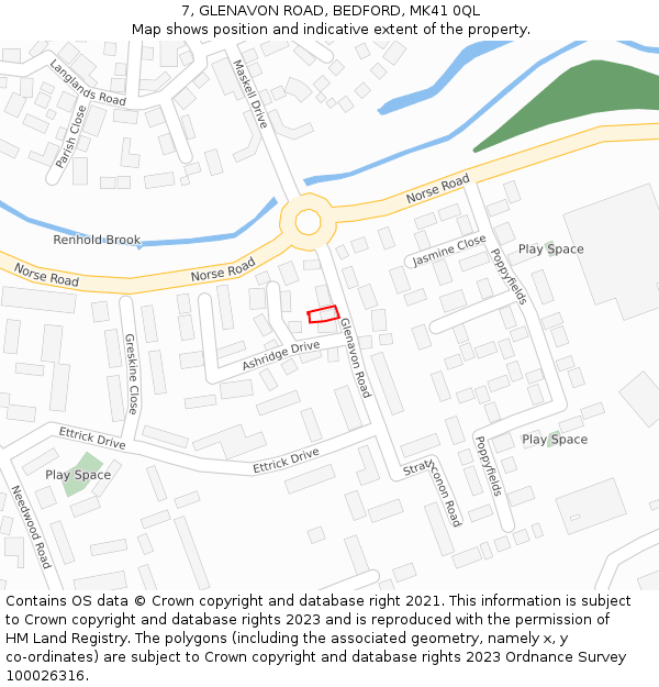 7, GLENAVON ROAD, BEDFORD, MK41 0QL: Location map and indicative extent of plot