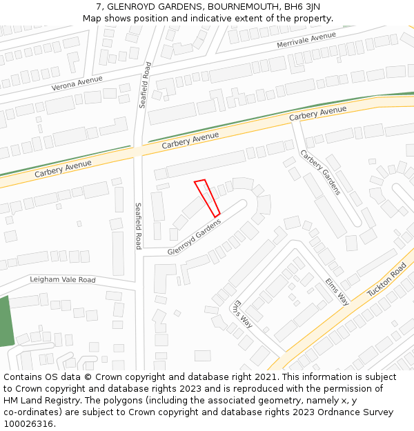 7, GLENROYD GARDENS, BOURNEMOUTH, BH6 3JN: Location map and indicative extent of plot