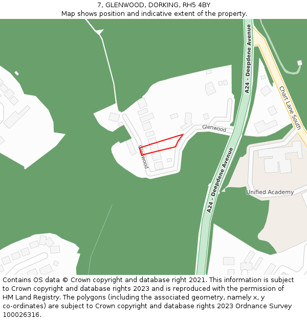7, GLENWOOD, DORKING, RH5 4BY: Location map and indicative extent of plot