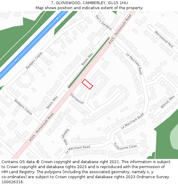 7, GLYNSWOOD, CAMBERLEY, GU15 1HU: Location map and indicative extent of plot