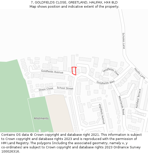 7, GOLDFIELDS CLOSE, GREETLAND, HALIFAX, HX4 8LD: Location map and indicative extent of plot
