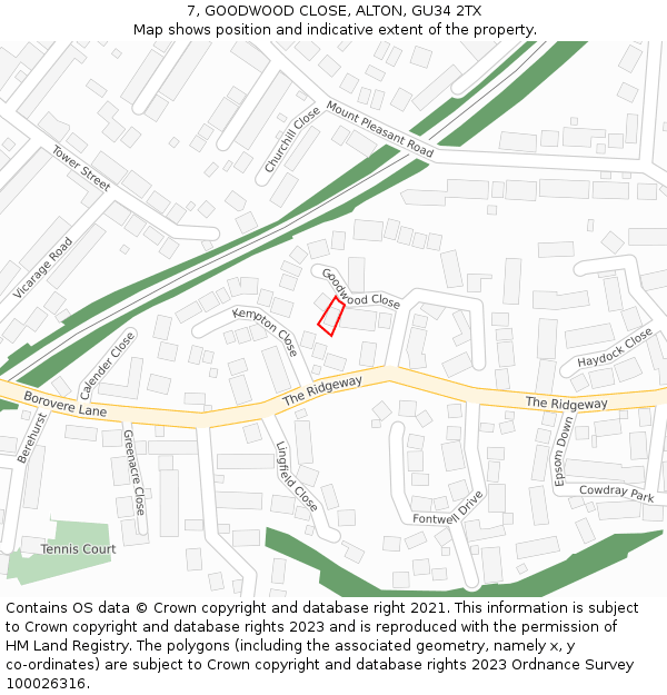 7, GOODWOOD CLOSE, ALTON, GU34 2TX: Location map and indicative extent of plot