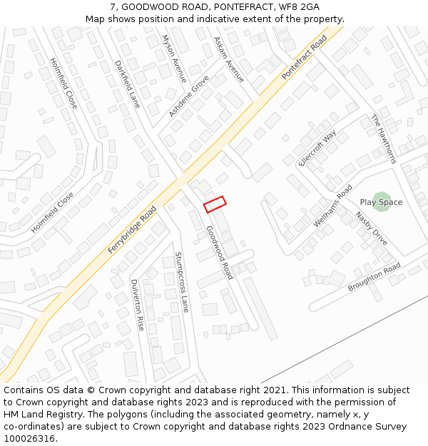 7, GOODWOOD ROAD, PONTEFRACT, WF8 2GA: Location map and indicative extent of plot