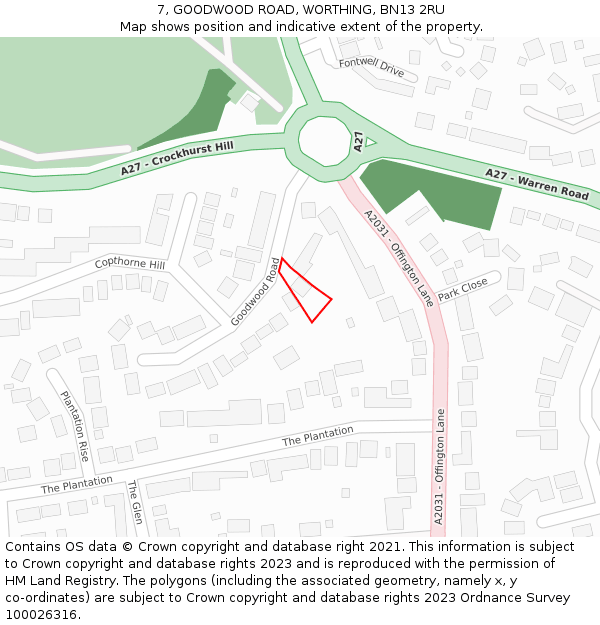 7, GOODWOOD ROAD, WORTHING, BN13 2RU: Location map and indicative extent of plot