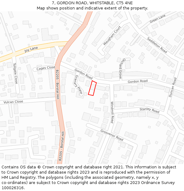 7, GORDON ROAD, WHITSTABLE, CT5 4NE: Location map and indicative extent of plot