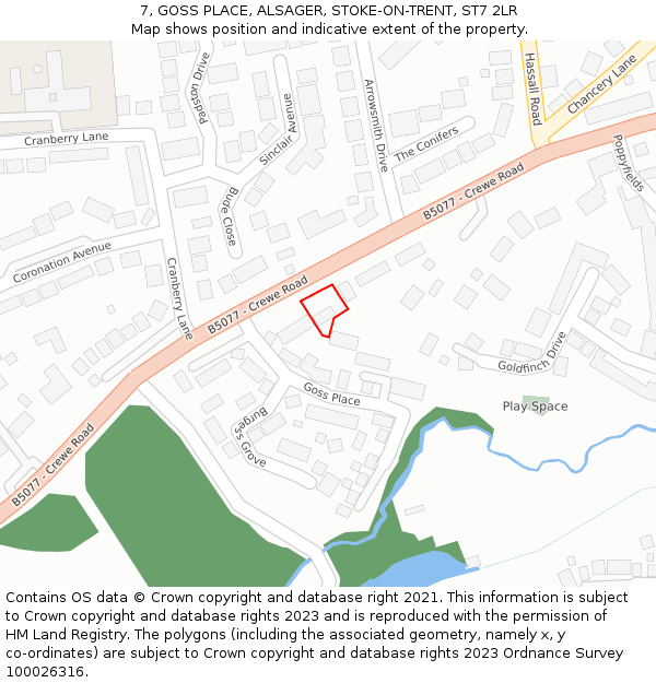 7, GOSS PLACE, ALSAGER, STOKE-ON-TRENT, ST7 2LR: Location map and indicative extent of plot