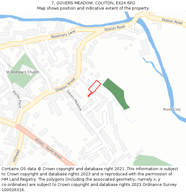 7, GOVERS MEADOW, COLYTON, EX24 6PG: Location map and indicative extent of plot