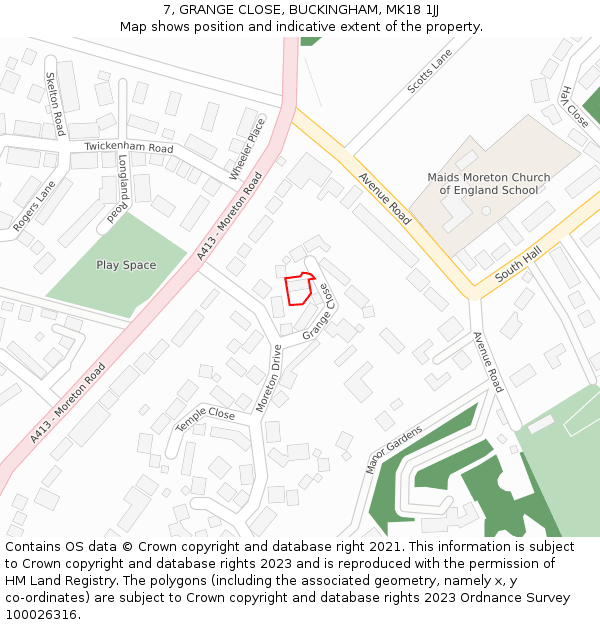 7, GRANGE CLOSE, BUCKINGHAM, MK18 1JJ: Location map and indicative extent of plot