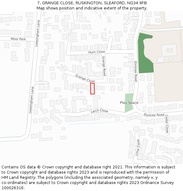 7, GRANGE CLOSE, RUSKINGTON, SLEAFORD, NG34 9FB: Location map and indicative extent of plot