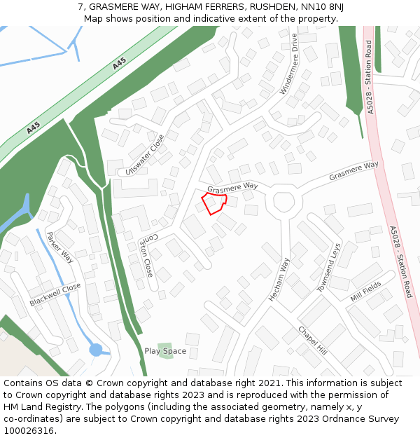 7, GRASMERE WAY, HIGHAM FERRERS, RUSHDEN, NN10 8NJ: Location map and indicative extent of plot