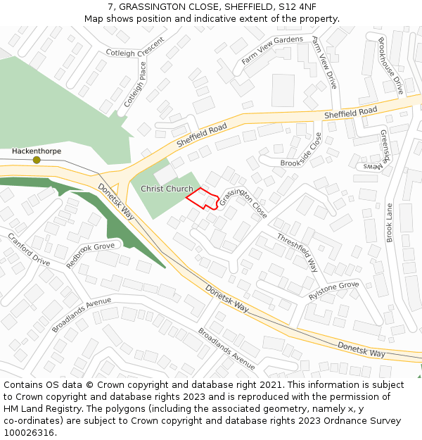 7, GRASSINGTON CLOSE, SHEFFIELD, S12 4NF: Location map and indicative extent of plot