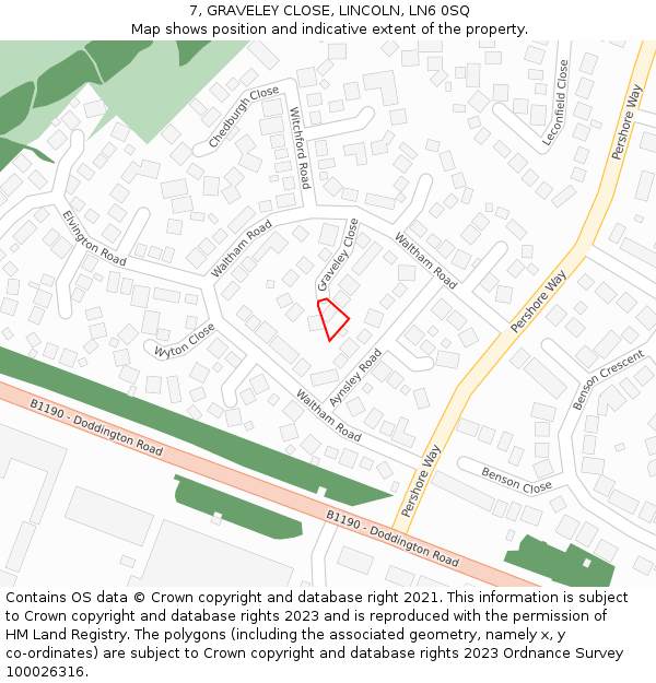 7, GRAVELEY CLOSE, LINCOLN, LN6 0SQ: Location map and indicative extent of plot