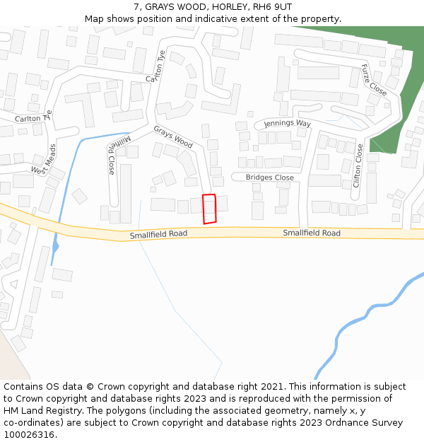 7, GRAYS WOOD, HORLEY, RH6 9UT: Location map and indicative extent of plot