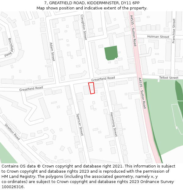 7, GREATFIELD ROAD, KIDDERMINSTER, DY11 6PP: Location map and indicative extent of plot