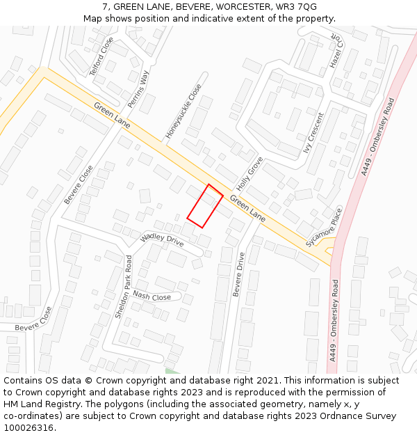 7, GREEN LANE, BEVERE, WORCESTER, WR3 7QG: Location map and indicative extent of plot