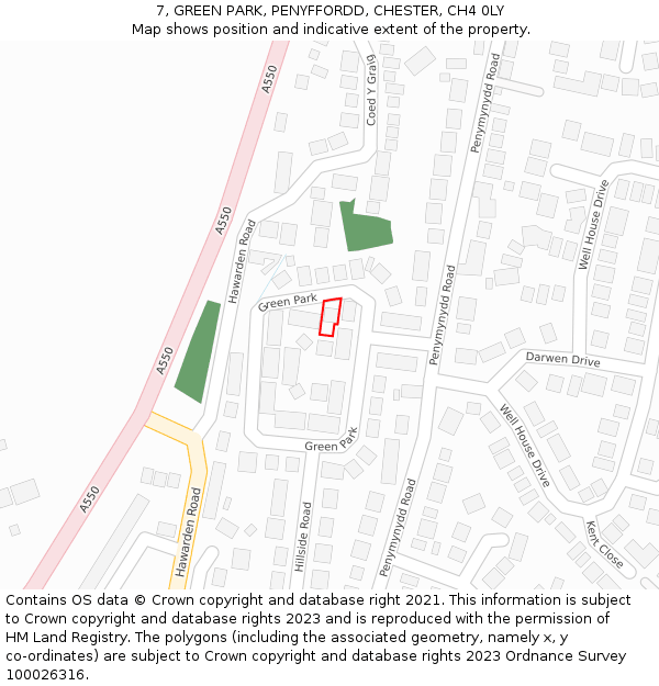 7, GREEN PARK, PENYFFORDD, CHESTER, CH4 0LY: Location map and indicative extent of plot