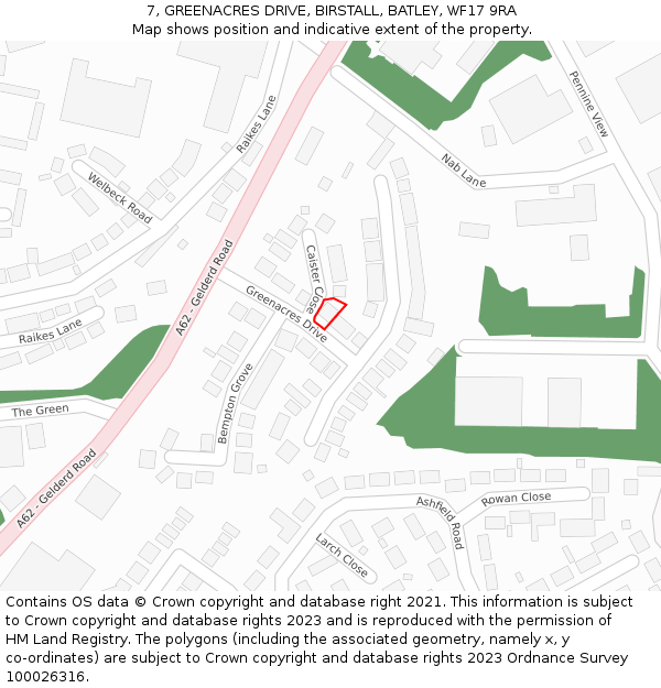 7, GREENACRES DRIVE, BIRSTALL, BATLEY, WF17 9RA: Location map and indicative extent of plot
