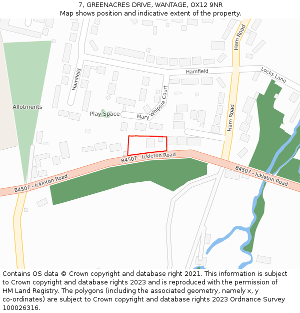 7, GREENACRES DRIVE, WANTAGE, OX12 9NR: Location map and indicative extent of plot