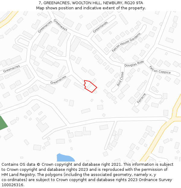 7, GREENACRES, WOOLTON HILL, NEWBURY, RG20 9TA: Location map and indicative extent of plot