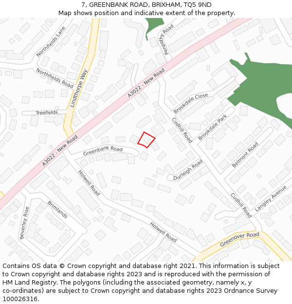 7, GREENBANK ROAD, BRIXHAM, TQ5 9ND: Location map and indicative extent of plot