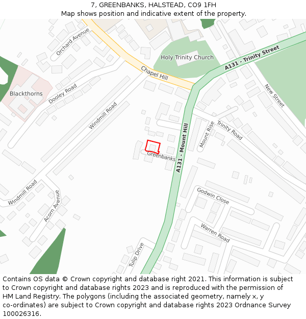7, GREENBANKS, HALSTEAD, CO9 1FH: Location map and indicative extent of plot