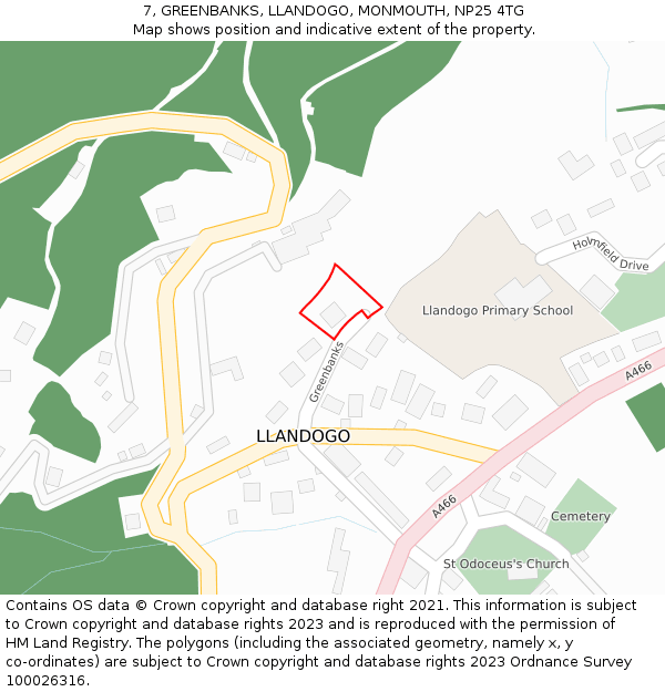 7, GREENBANKS, LLANDOGO, MONMOUTH, NP25 4TG: Location map and indicative extent of plot